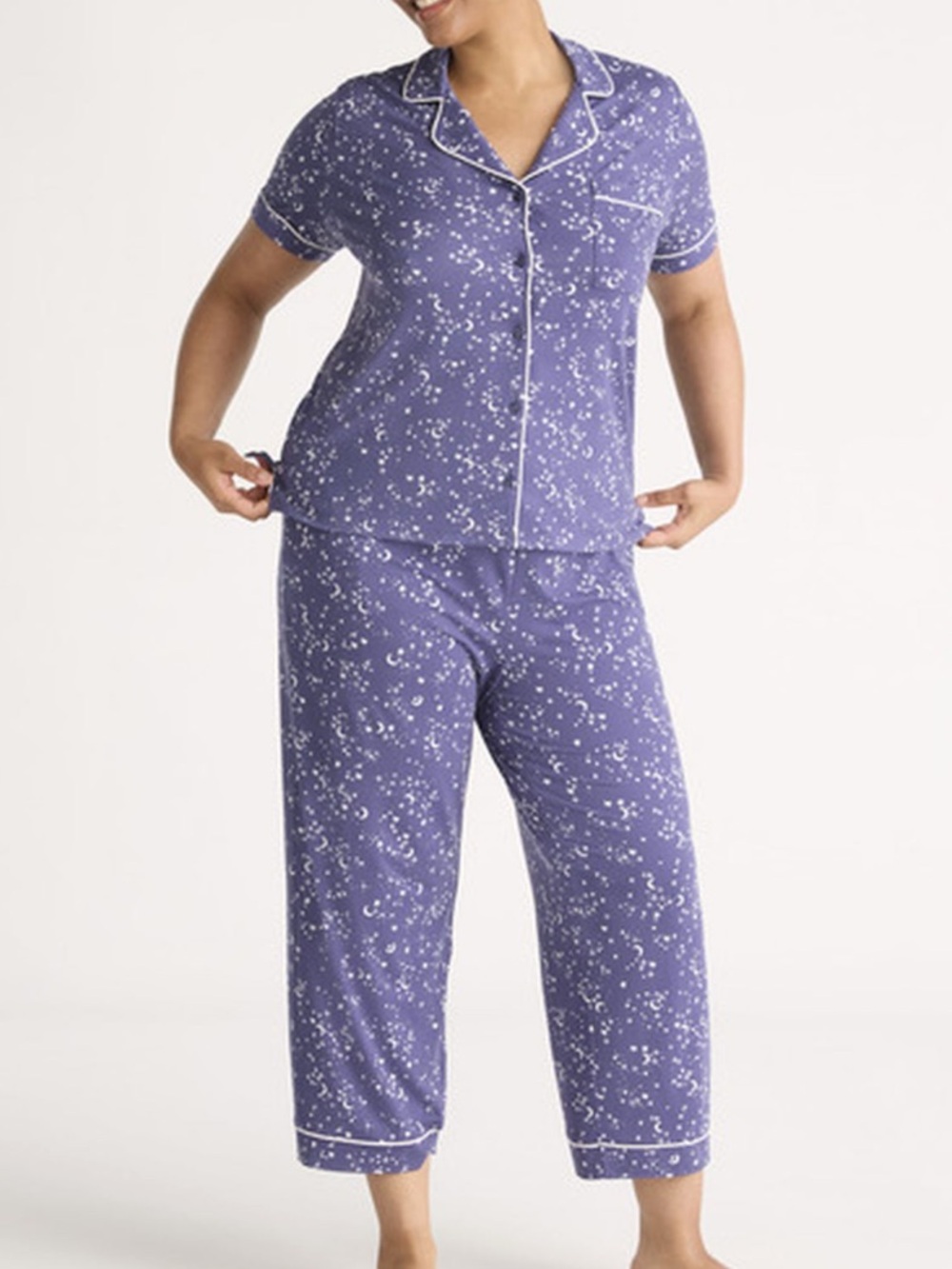 Purple Star&Moon Notch-Collar Pajama Set